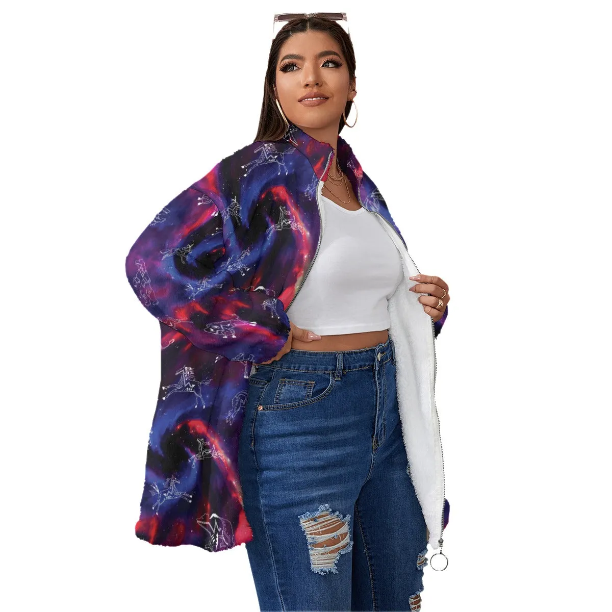 Animal Ancestors Blue and Pink Swirl Borg Fleece Coat