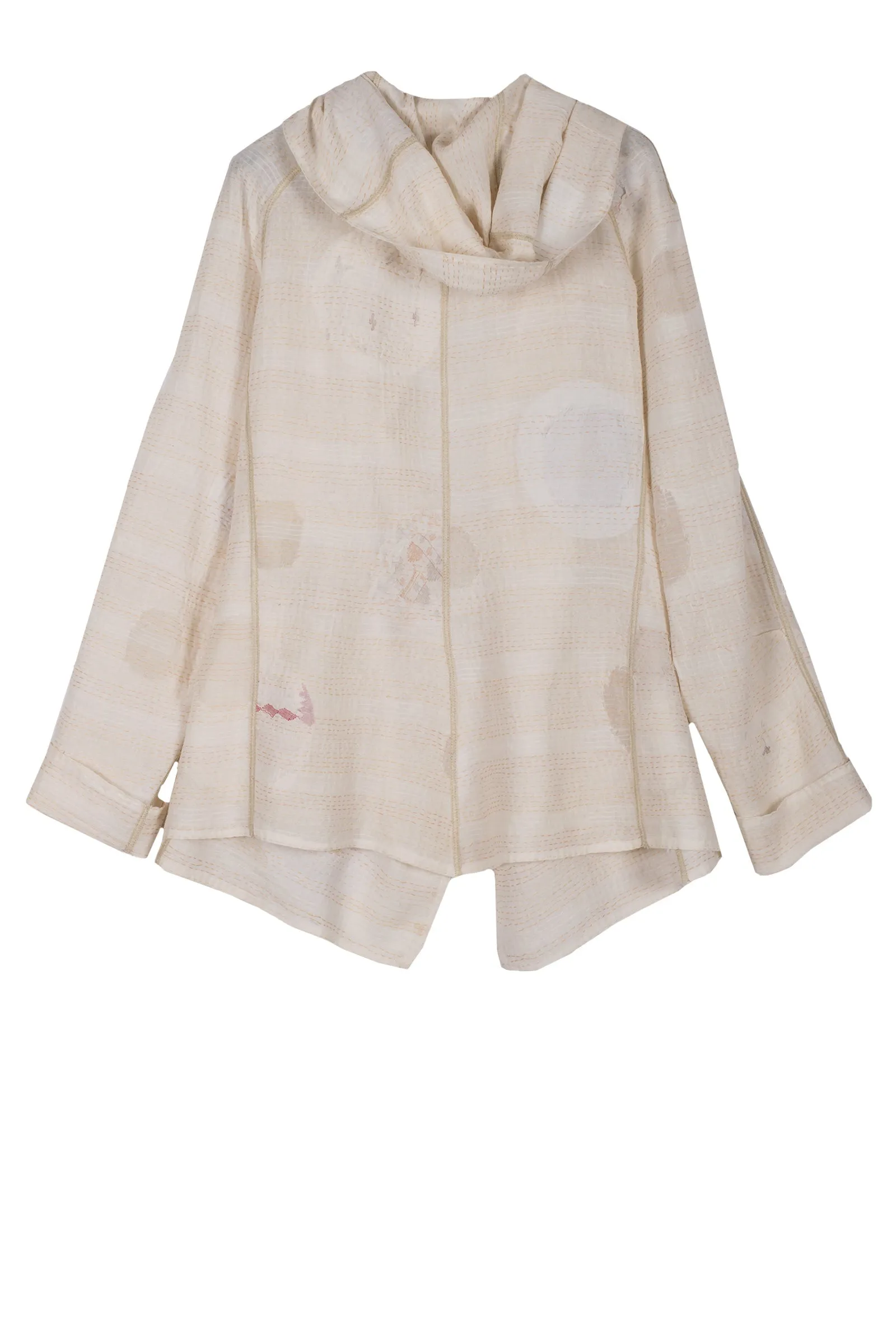 CUT THROUGH DOT AND HOLES KANTHA HOODED JACKET