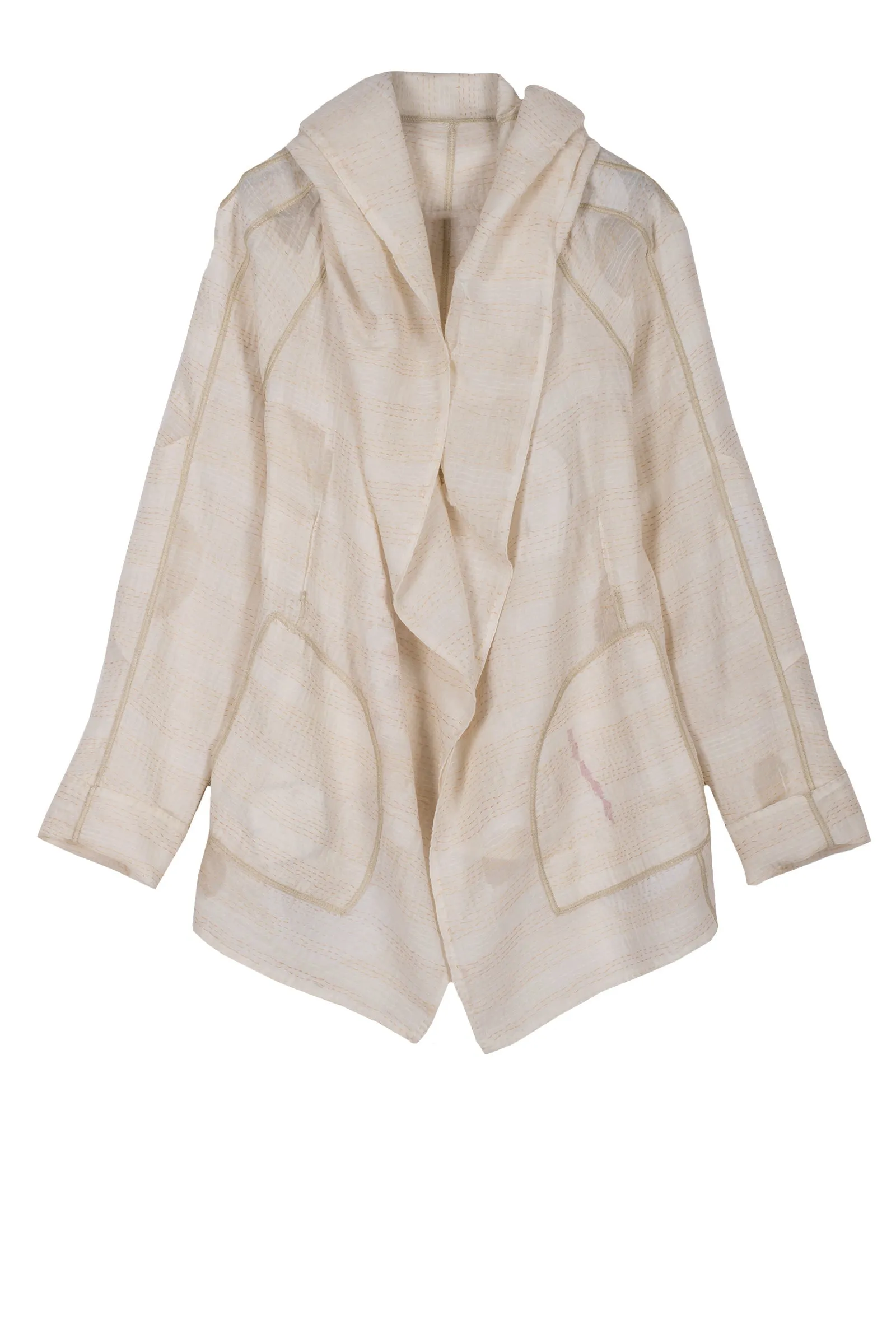 CUT THROUGH DOT AND HOLES KANTHA HOODED JACKET