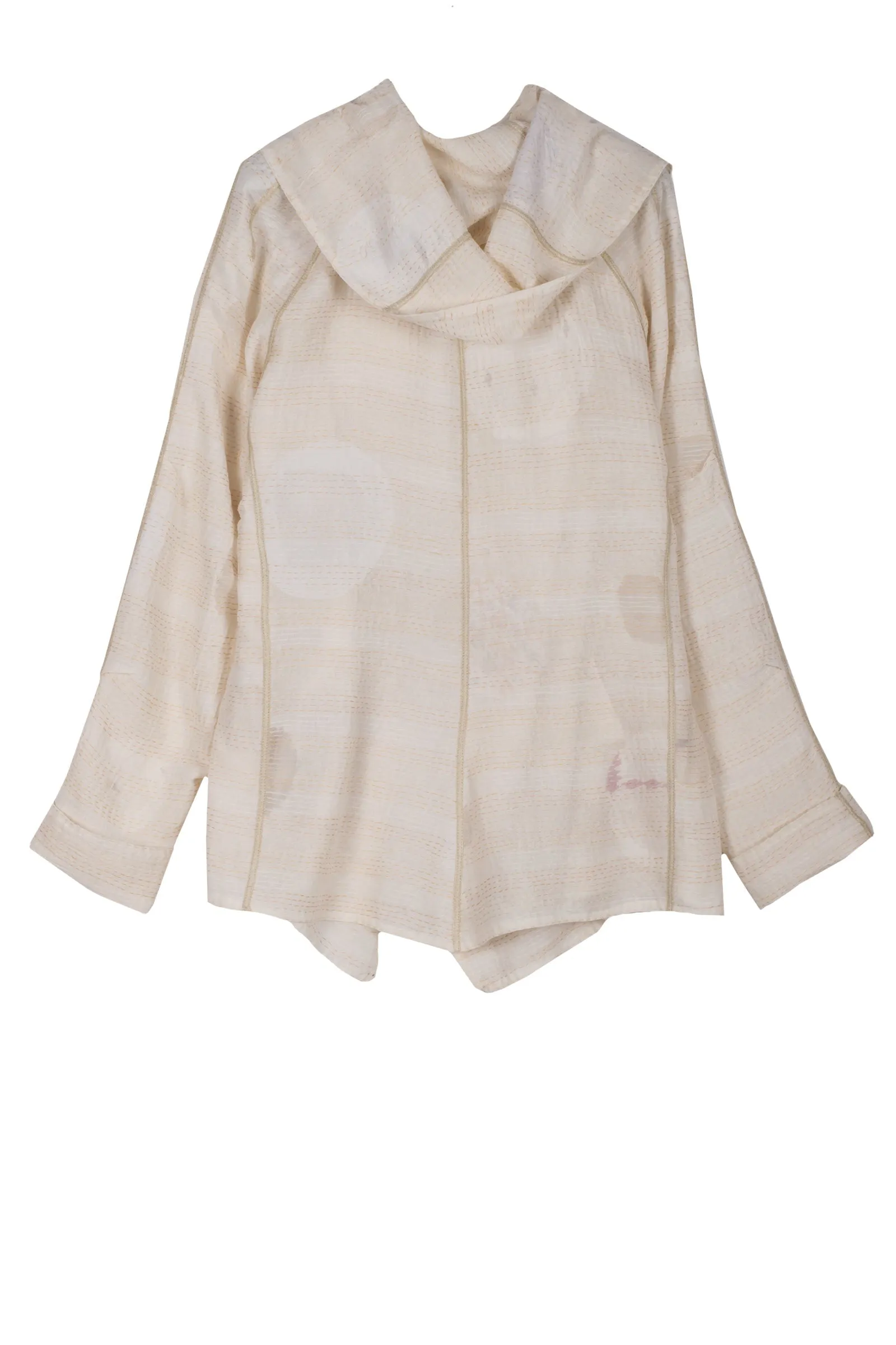 CUT THROUGH DOT AND HOLES KANTHA HOODED JACKET
