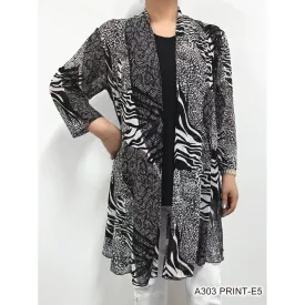Sheer Cardigan - Black/White - Print E5