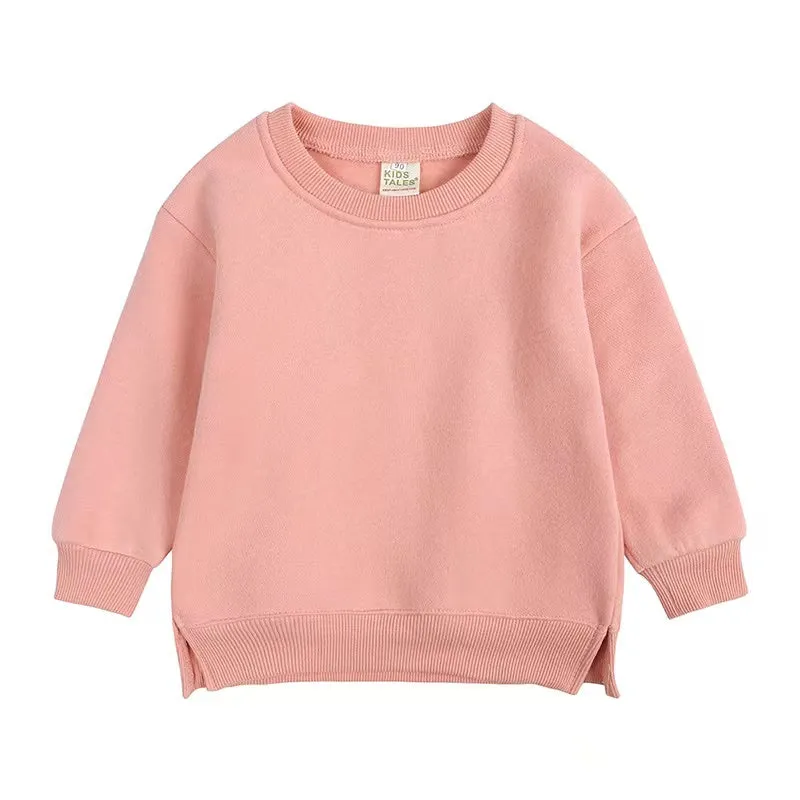Side Slit Solid Color Fleece Sweatshirt