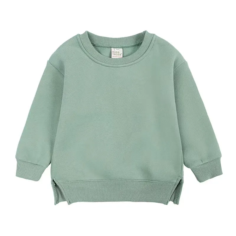 Side Slit Solid Color Fleece Sweatshirt