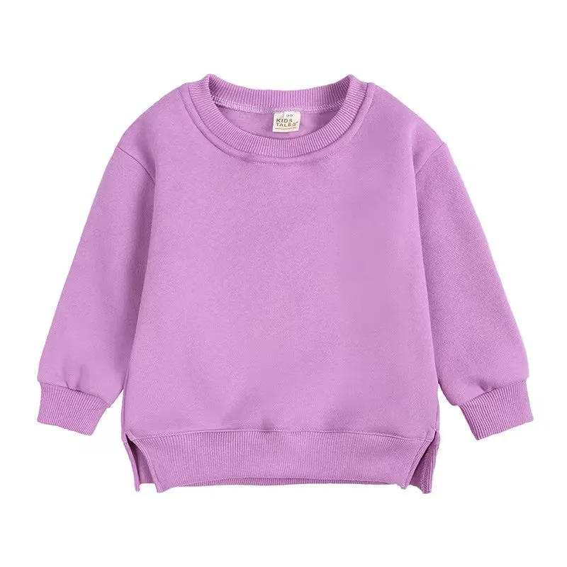 Side Slit Solid Color Fleece Sweatshirt