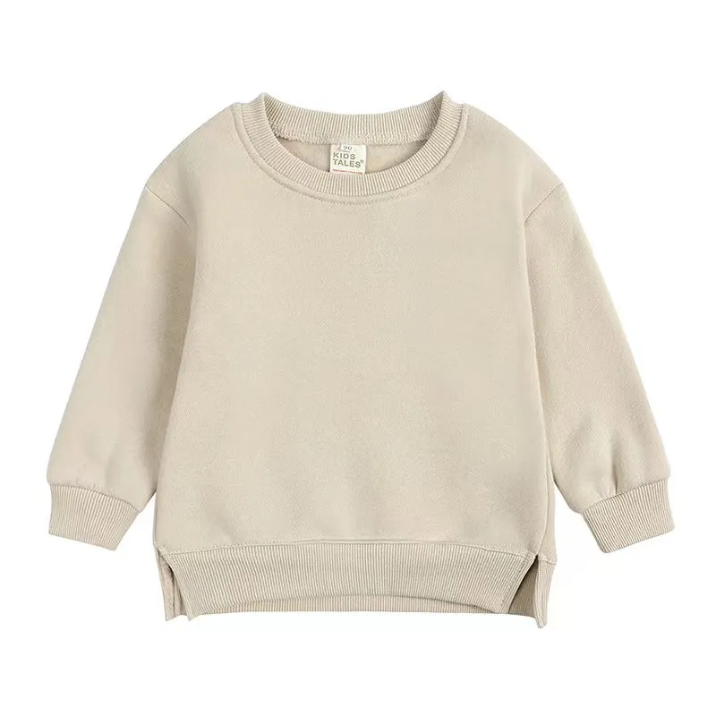 Side Slit Solid Color Fleece Sweatshirt