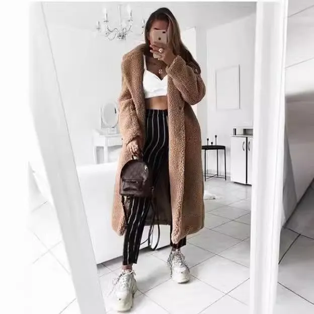 Women's Long Faux Fleece Warm Cardigan Coat