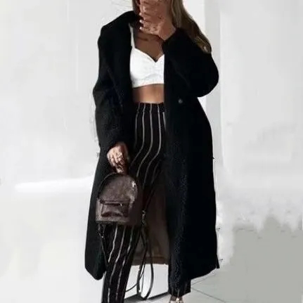 Women's Long Faux Fleece Warm Cardigan Coat
