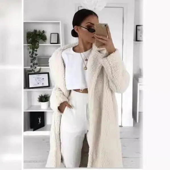 Women's Long Faux Fleece Warm Cardigan Coat