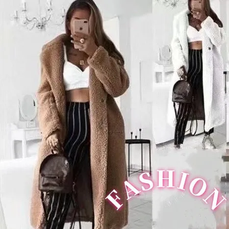 Women's Long Faux Fleece Warm Cardigan Coat