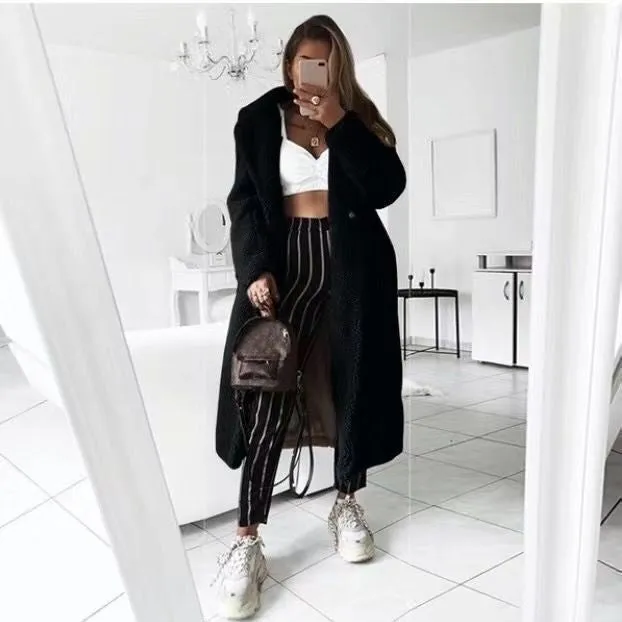Women's Long Faux Fleece Warm Cardigan Coat